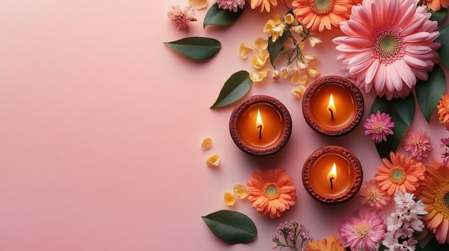 Floral serenity and candlelight: an inviting composition of warmth and nature