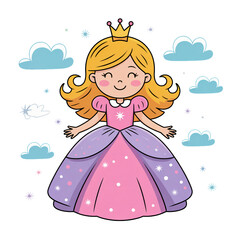 fairy tale cute blond princess illustration, png transparent background