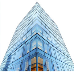 Obraz premium modern glass building with sharp corner against white background