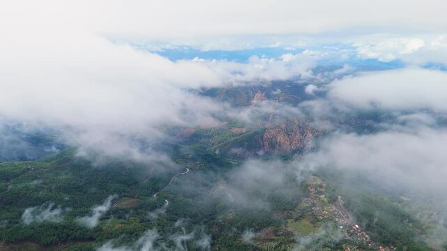 road in the forest and cloudy sky from the mountains, view of mugla koycegiz lake from a distance