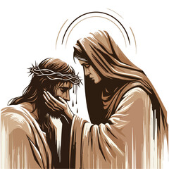Veronica wipes the face of Jesus. vector illustration
