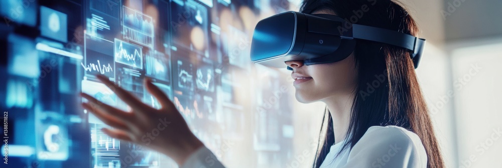 Aufkleber student engages with immersive virtual reality learning in a futuristic digital classroom