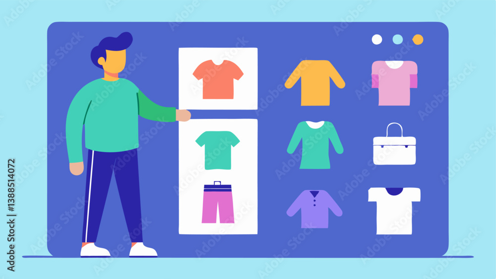 Poster digital wardrobe an illustration of a digital wardrobe interface where avatars can browse through ca