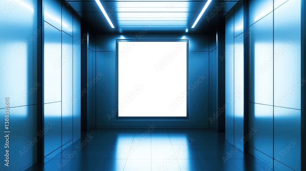 Poster digital touchscreen display in a futuristic elevator panel, high-tech building interface with room f