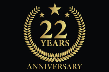 22 years anniversary icon with laurel wreath and number, vector illustration.