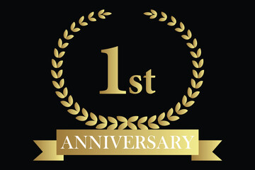 1st anniversary icon with laurel wreath and number, vector illustration.