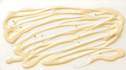 Elegant Light Beige Garlic Aioli Sauce Drizzle with Herb Specks Isolated on a White Background, Best for Gourmet Food Advertisements and Ingredient Close-up Visuals