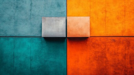 Symmetrical quadrants with striking color contrasts in a geometric composition