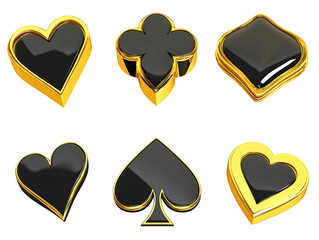 3D Illustration of Glossy Playing Card Symbols on Transparent Background