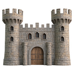 Ancient Stone Fortress with Wooden Gate on Transparent Background