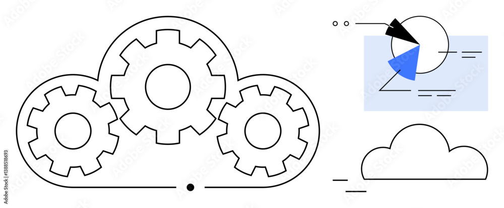 Poster cloud structure with interconnected gears represents technology and processes. diagram with arrows s