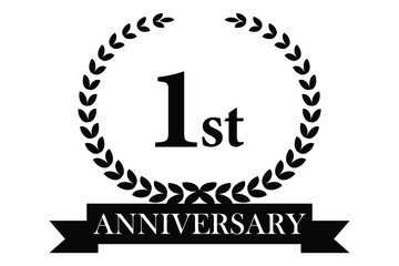 1st anniversary icon with laurel wreath and number, vector illustration.