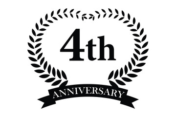 4th anniversary icon with laurel wreath and number, vector illustration.