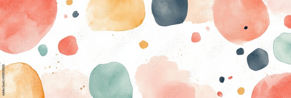 Poster stylish watercolor pattern showcasing scattered abstract spots in soft pastel tones and artistic bal