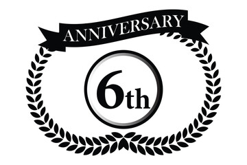6th anniversary icon with laurel wreath and number, vector illustration.