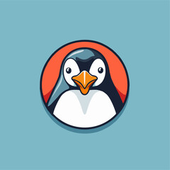 Cute Penguin Portrait with Circle Icon.