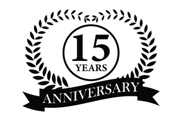 15 years anniversary icon with laurel wreath and number, vector illustration.