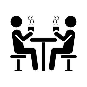 recommend clip art: Stickman figure human silhouettes. two people sitting in a cafe and drinking coffee.