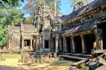 Old ruins of Angkor Wat temple complex. The temple of the ancient Khmer civilization Ta Prohm, which is located on the territory of Angkor Wat.