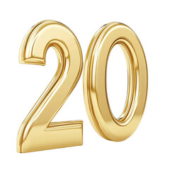3D Render Of Golden Number Twenty Isolated On Transparent Background