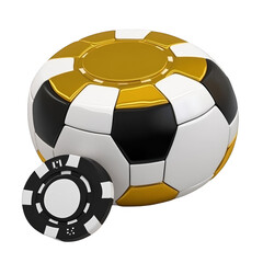 3D Illustration Soccer Ball With Golden Casino Chip Isolated on Transparent Background