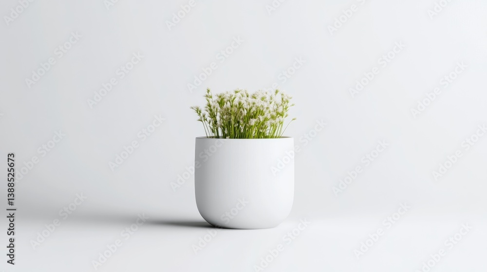 Poster white potted plant minimalist style high-resolution image centered shot simple design resting calmly