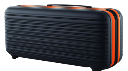 3D Rendered Abstract Black Box With Orange Stripes Isolated Background