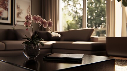 Modern Living Room with Stylish Furniture and Soft Natural Light, Showcasing Minimalist Elegance and Comfort.
