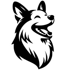 Silhouette of a laughing corgi