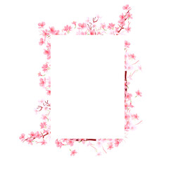 Obraz premium Digital spring frame with pink flowers and sakura petals.
