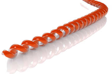 3D Render Of Orange Spiral Helix Shape With Metallic Reflection On White Background