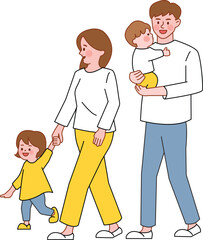 Happy family walking together with their children.