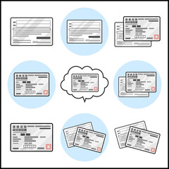 健康保険資格確認書（保険証）表裏両面のイラスト　カラー　ベクター　アイコン　セット　白