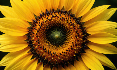 Obraz premium vibrant sunflower with bright yellow petals and detailed center showcasing intricate patterns and seeds, radiating beauty