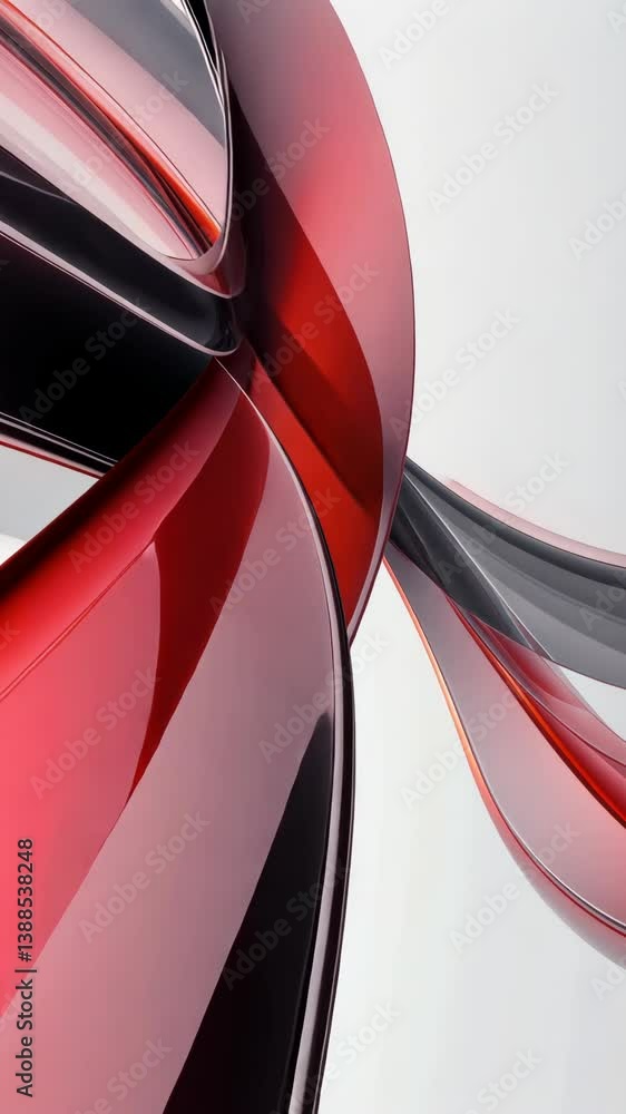 Poster colorful abstract shapes in red and black twisting together in a dynamic design