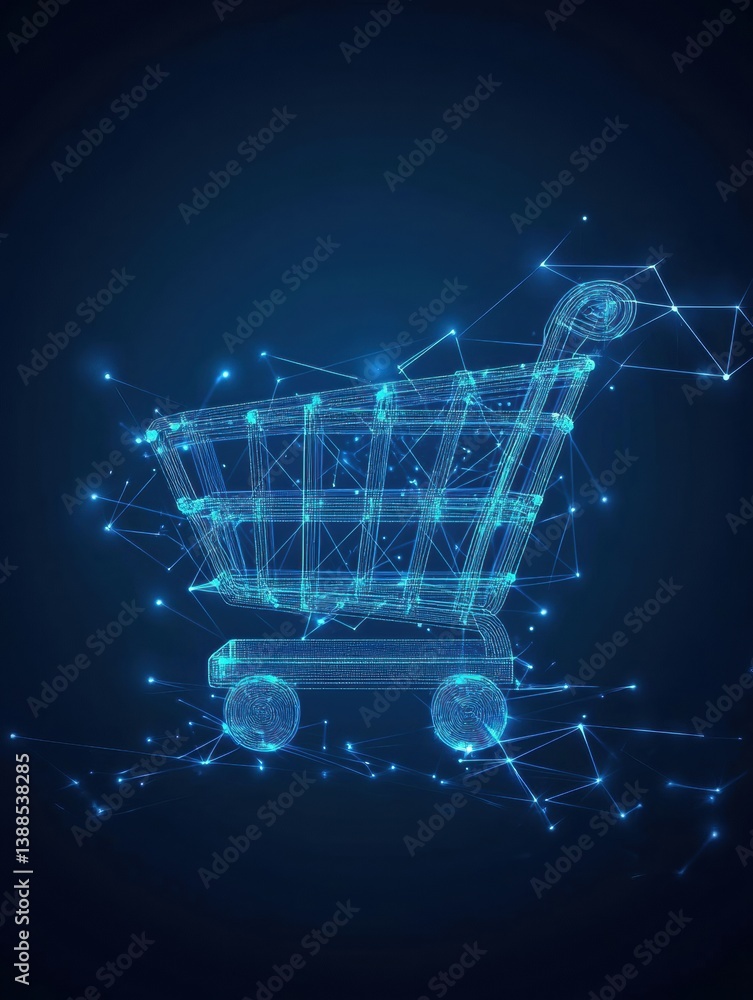 Aufkleber sleek and minimalistic shopping cart icon with glowing lines on deep blue background for futuristic 
