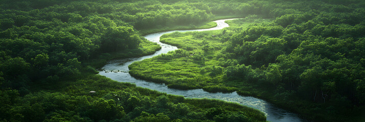 Serene Symphony: Nature's River Veins Weaving Through Lush Green Tapestry