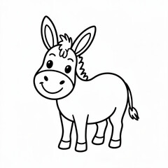 Obraz premium Smiling baby donkey line art illustration for educational children’s activity sheet or printable farm-themed project