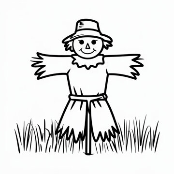 recommend clip art: Scarecrow outline drawing for fall harvest farm field decoration and autumn seasonal illustration