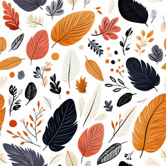 Obraz premium Vibrant seamless pattern featuring colorful leaves and botanical elements creating lively and cheerful atmosphere