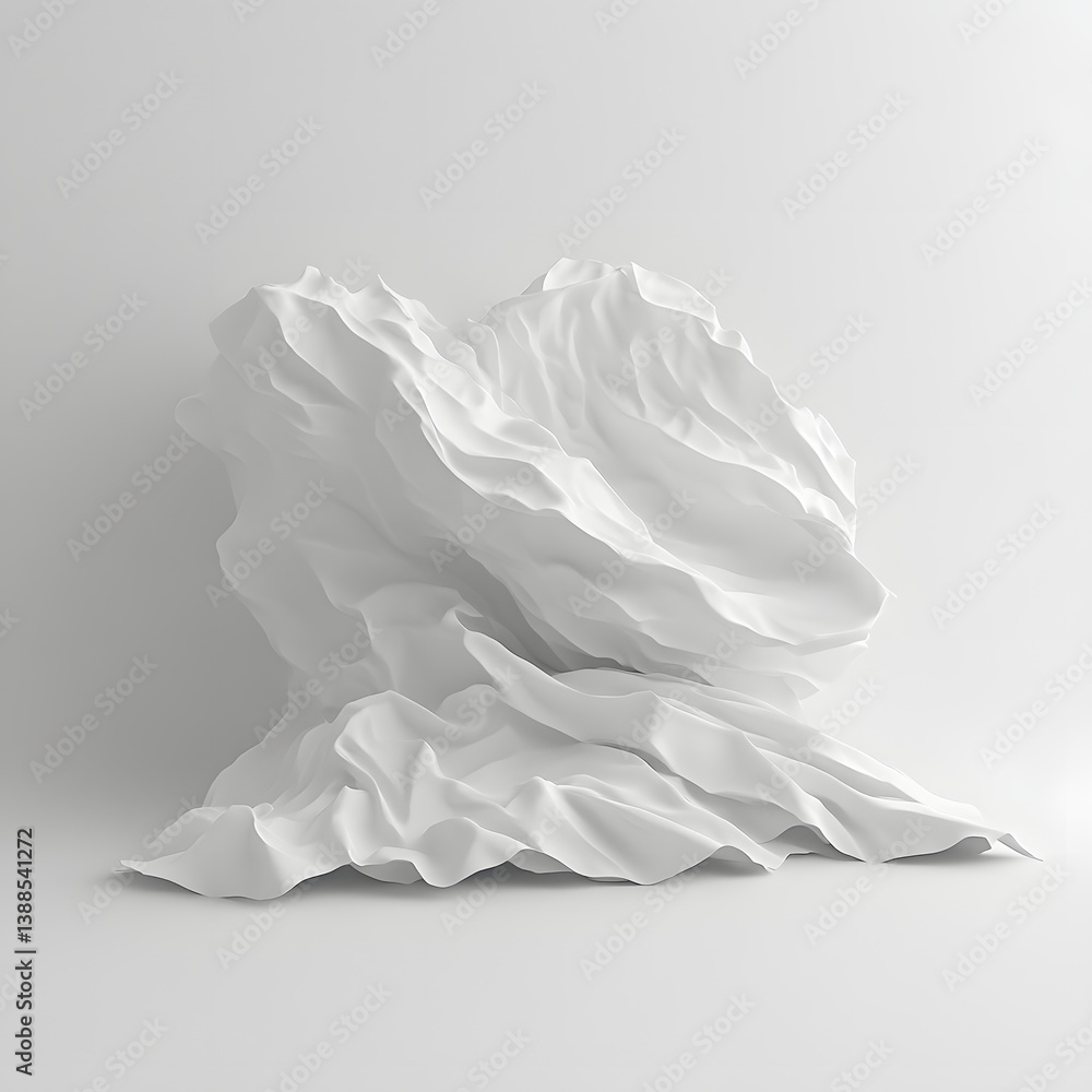 Poster a minimalist 3d render of a white fabric sculpture, showcasing its abstract form and texture. fruit 
