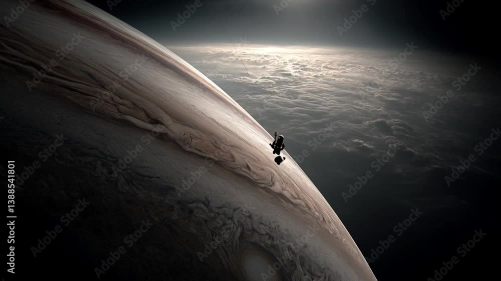 Poster astronaut returning to spaceship after exploring distant planet generative ai