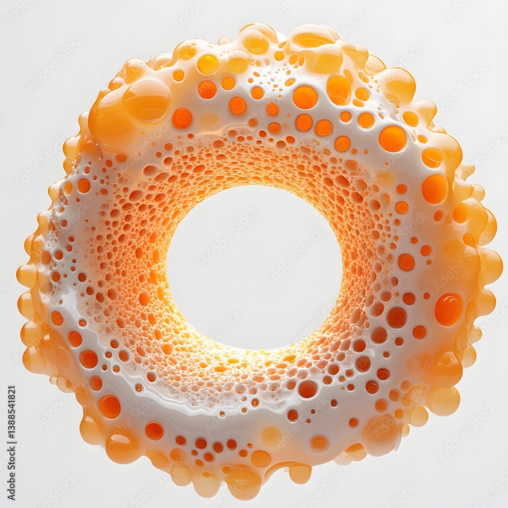 Poster An abstract 3D rendering of an orange and white torus with a bubbly texture. Visually captivating. Fruit Isolated on a white background. Abstract Orange and White Torus