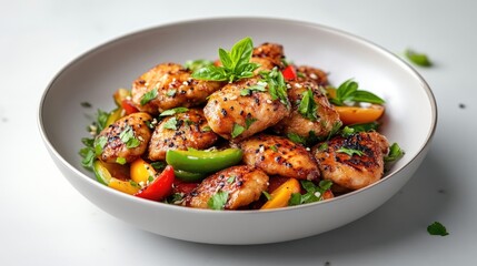 Crispy chicken with bell peppers and herbs