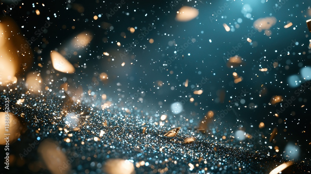 Poster a shimmering background of sparkling dust particles and light glimmers, creating a magical and vibra