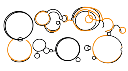 Abstract Illustration Of Orange Circles And Geometric Shapes On Black Background