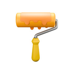 3D Orange Paint Roller Icon Front View