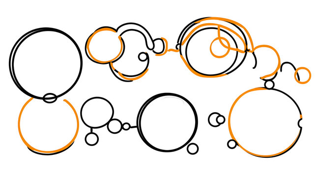 Abstract Illustration Of Orange Circles And Geometric Shapes On Black Background