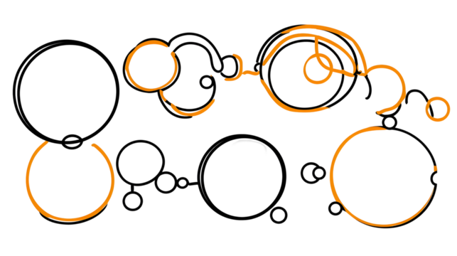 Abstract Illustration Of Orange Circles And Geometric Shapes On Black Background