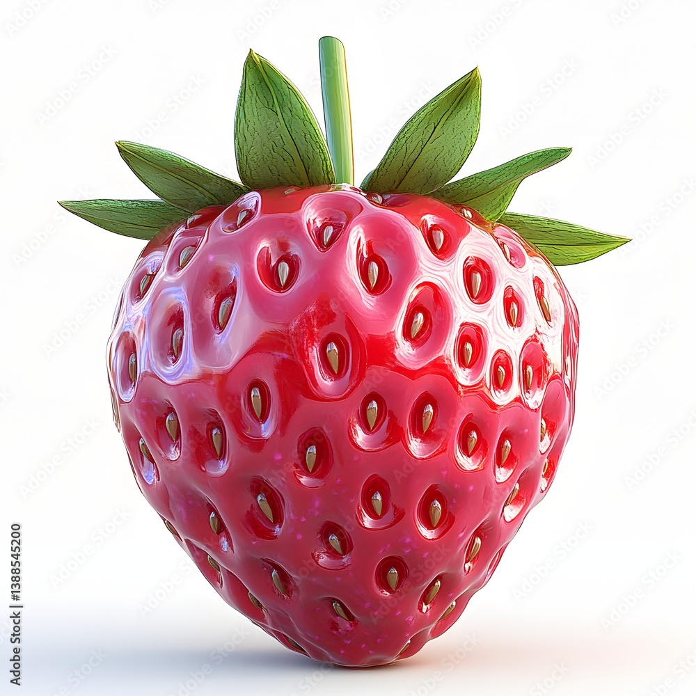Poster close-up view of a single, luscious strawberry. its vibrant red color and shiny surface makes it app